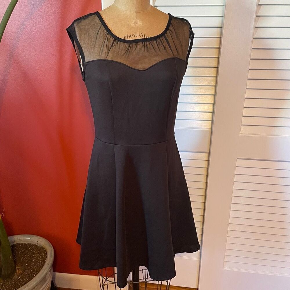 MALLOY | black mesh top mini dress S